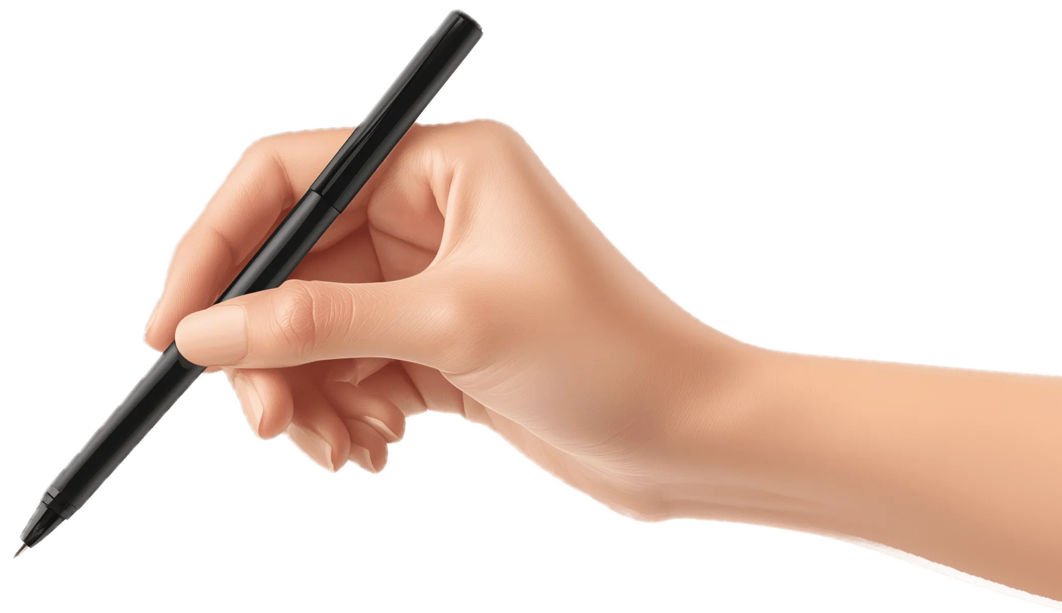 A hand holding a black pen, poised to write or draw on a surface.